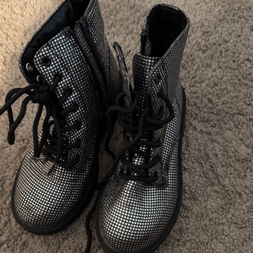 Shiny Silver Kids Lace-Up Boots
